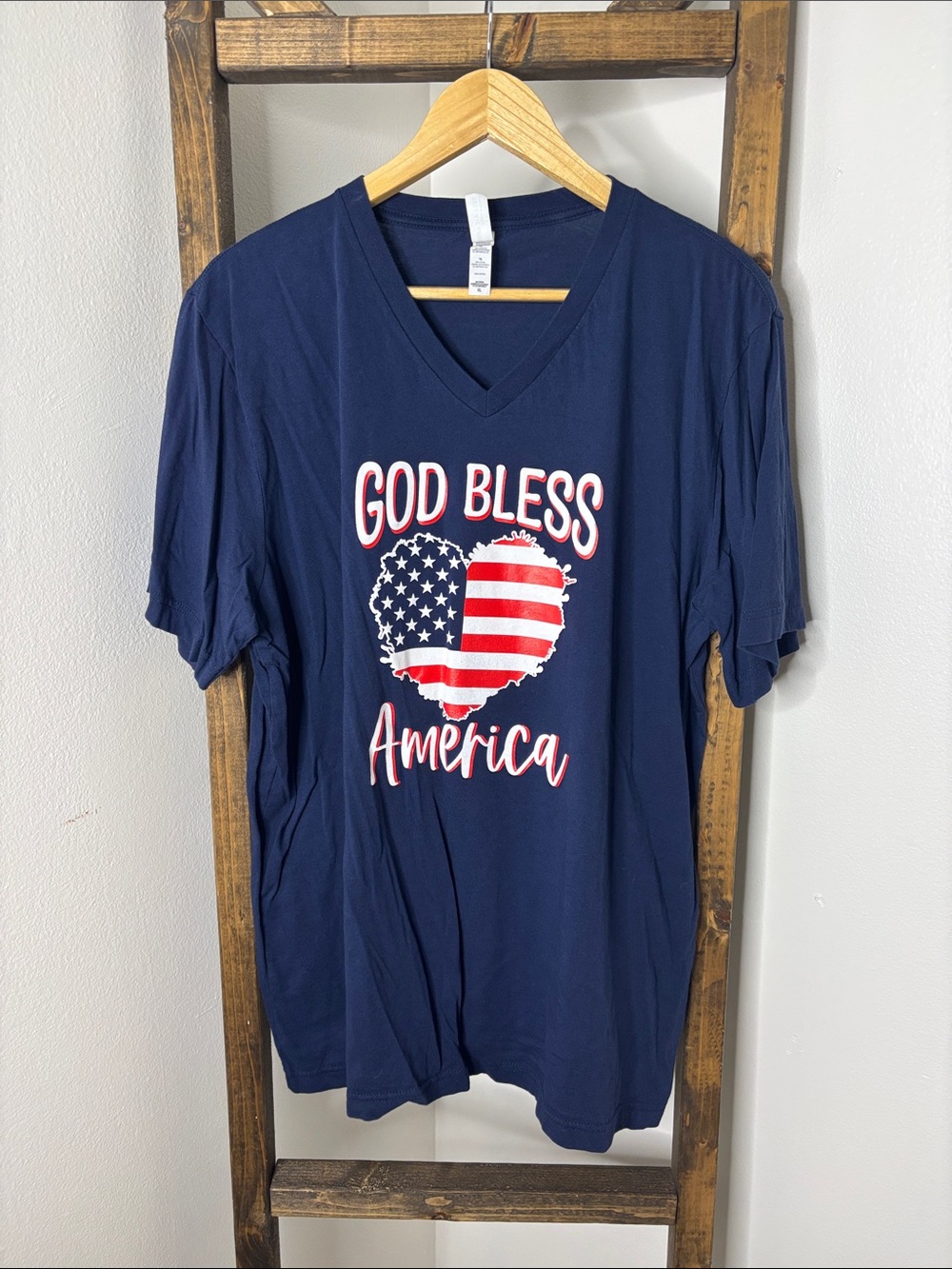 Bella Canvas Navy 'God Bless America' Short Sleeve Tee Size XL